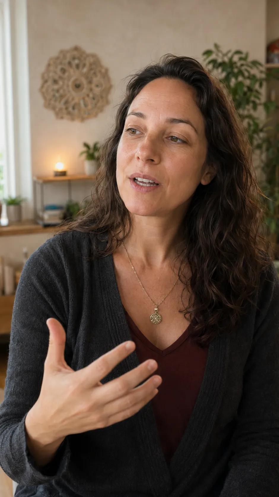 A client recording her video testimonial at home.